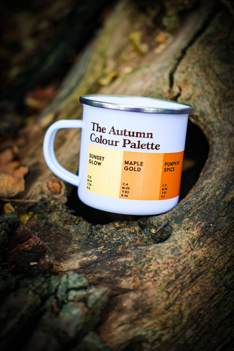 The colours of autumn enamel mug