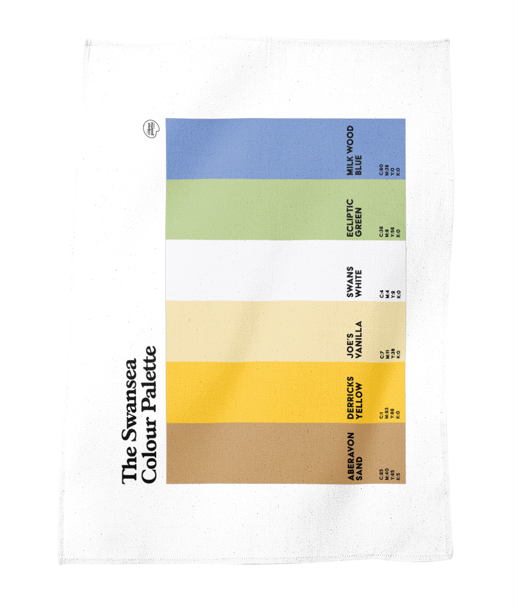 The colours of Swansea on the Swansea Colour Palette tea towel