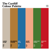 The Cardiff Colour Palette Design of six swatches representing the colours of Cardiff