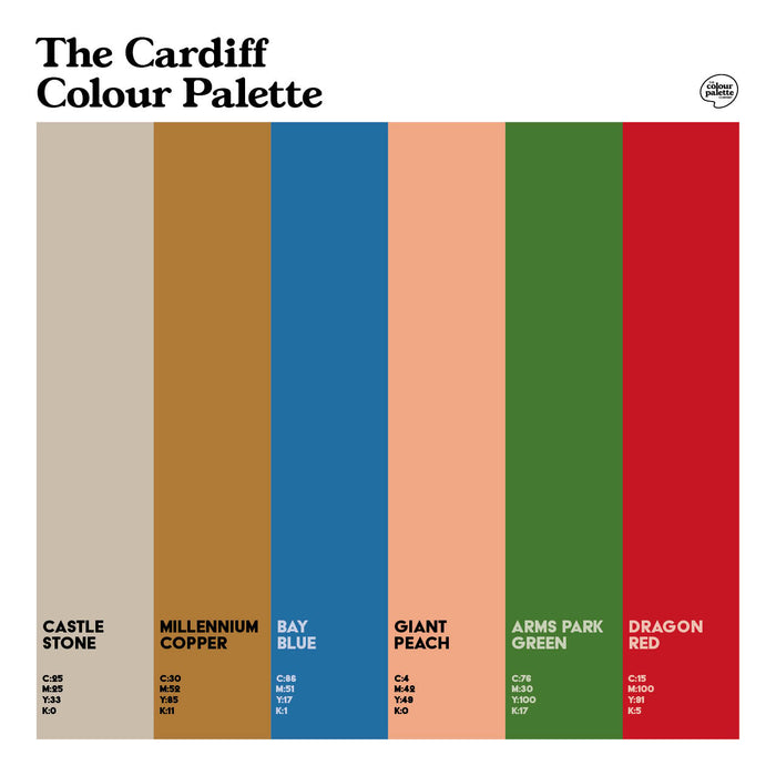 The Cardiff Colour Palette Design of six swatches representing the colours of Cardiff