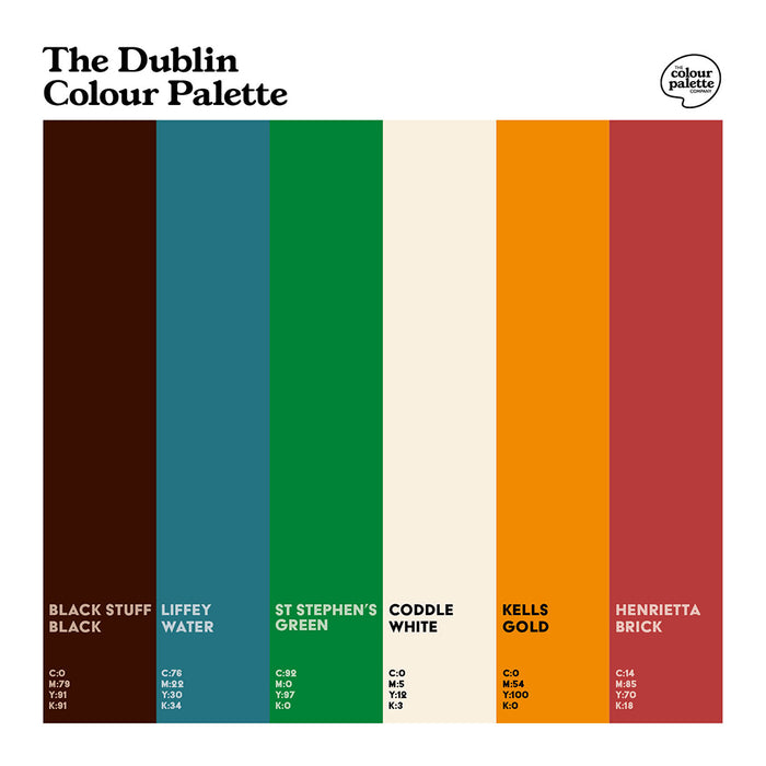 The Dublin Colour Palette design of six swatches featuring the colours of Dublin