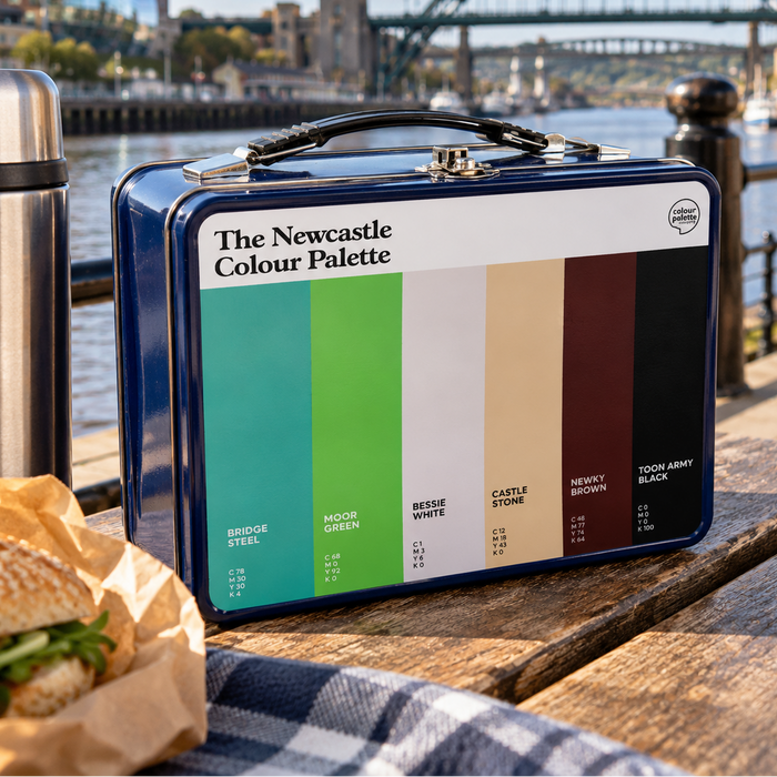 Newcastle retro style metal lunch box featuring the colours of Newcastle
