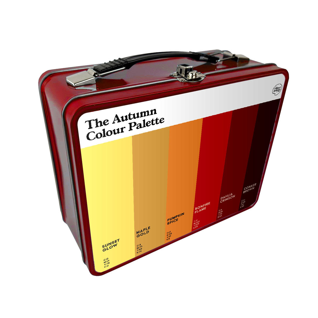 Autumn colour palette metal lunch box retro style