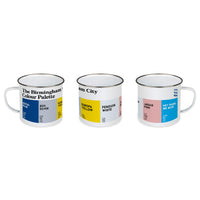 White Birmingham City Colour Palette enamel mug with contrasting rim and colour swatches inspired by Blues football history.