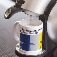 White porcelain Birmingham City Colour Palette mug featuring colour swatches inspired by Royal Blue, Wembley 2011 and Blues traditions.