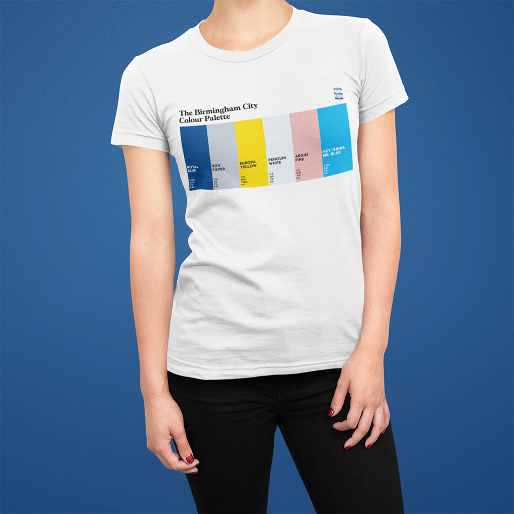 Birmingham City FC Colour Palette T-shirt featuring six colours inspired by Blues history, Wembley 2011 and St Andrew’s.