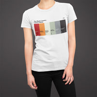 Black Country Colour Palette T-shirt featuring six colours inspired by industrial furnaces, orange chips, the Black Country Living Museum, Wren’s Nest, steelmaking and mining.