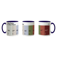 Derby Colour Palette porcelain coffee mug featuring six colour swatches celebrating Derby’s famous landmarks, football and local history.