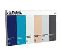Durham Colour Palette canvas wall art featuring six colours inspired by Durham Cathedral, the River Wear, Durham Regatta, St Cuthbert and County Durham heritage.