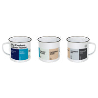 Durham Colour Palette enamel camping mug featuring colours inspired by Durham Regatta, the River Wear, Durham Cathedral, St Cuthbert and northern heritage.