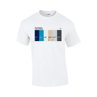Durham Colour Palette T-shirt featuring six colour swatches inspired by Durham Regatta, the River Wear, Chester-le-Street cricket, Durham Cathedral and mining heritage.