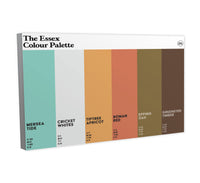 Essex Colour Palette canvas wall art featuring six vertical colour swatches inspired by Mersea Island, Tiptree, Colchester, Epping Forest and Greensted.