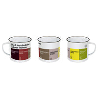 Lincolnshire Colour Palette enamel camping mug featuring colours inspired by Lincoln Cathedral, Grimsby, Skegness and the county’s landmarks.