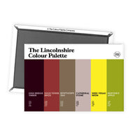 Lincolnshire Colour Palette fridge magnet featuring six colourful swatches inspired by Lincoln, Grimsby, Skegness and Lincolnshire heritage.