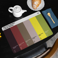 Lincolnshire Colour Palette dining placemat with six colour swatches celebrating Lincoln Cathedral, Grimsby Dock Tower and Skegness.