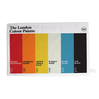 Towel with The London Colour Palette featuring six color swatches and their names.