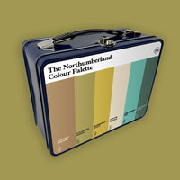 Northumberland retro style metal lunchbox featuring the colours of Northumberland