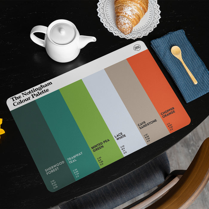 Dining placemat featuring Nottingham Colour Palette