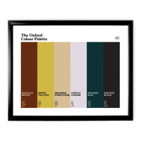 Oxford Colour Palette framed wall art featuring six colours inspired by Oxford University, the Bodleian Library, Oxford United, Dreaming Spires and academic traditions.