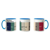 Paris Colour Palette white porcelain coffee mug featuring colourful swatches inspired by the River Seine, Monet’s gardens and Eiffel Tower