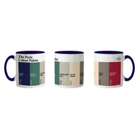 Paris Colour Palette white porcelain coffee mug featuring colourful swatches inspired by the River Seine, Monet’s gardens and Eiffel Tower
