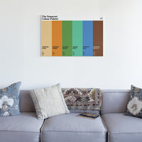 Somerset Colour Palette canvas wall art featuring six colours inspired by Glastonbury Festival, Bath’s Roman heritage, Wookey Hole and Exmoor.