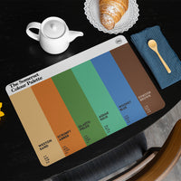 Somerset Colour Palette dining placemat with six colour swatches celebrating Weston-super-Mare, Glastonbury, Bath, Wookey Hole and Exmoor.
