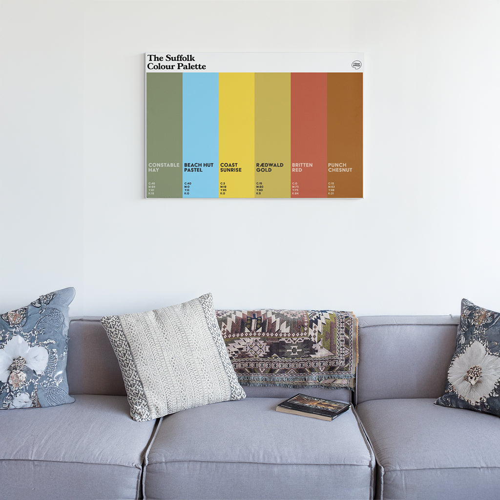 Suffolk Colour Palette canvas wall art featuring six colours inspired by Constable Country, Suffolk’s coastal scenery and Sutton Hoo.