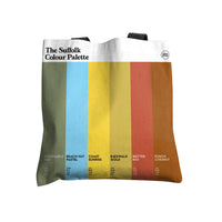 Suffolk Colour Palette cotton tote shopping bag featuring six colour swatches inspired by the Suffolk coast, Constable Country and Sutton Hoo.