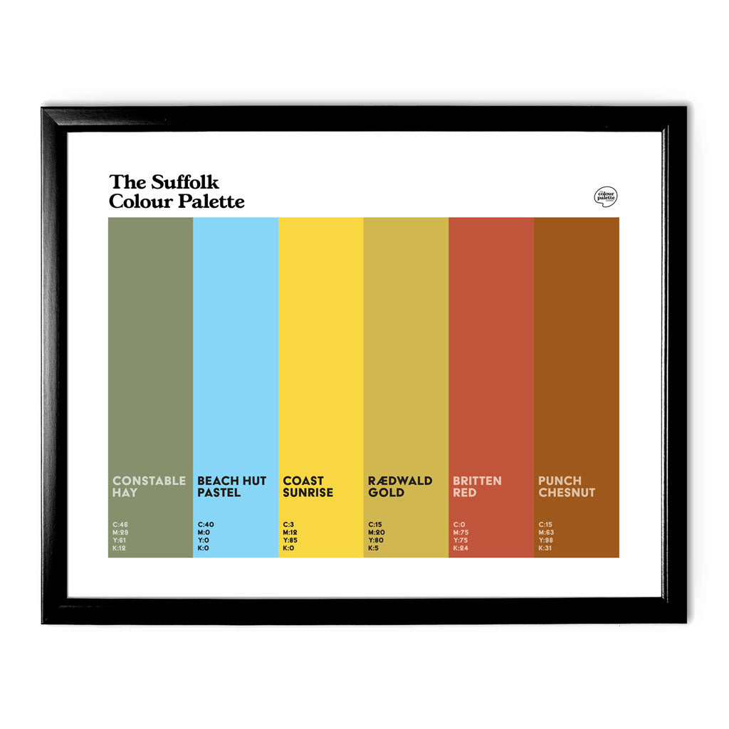 Suffolk Colour Palette framed wall art featuring six colours inspired by Suffolk’s coastline, John Constable, Sutton Hoo and local heritage.