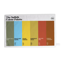 Suffolk Colour Palette cotton tea towel featuring six colours celebrating Suffolk’s coastal towns, countryside and famous local history.