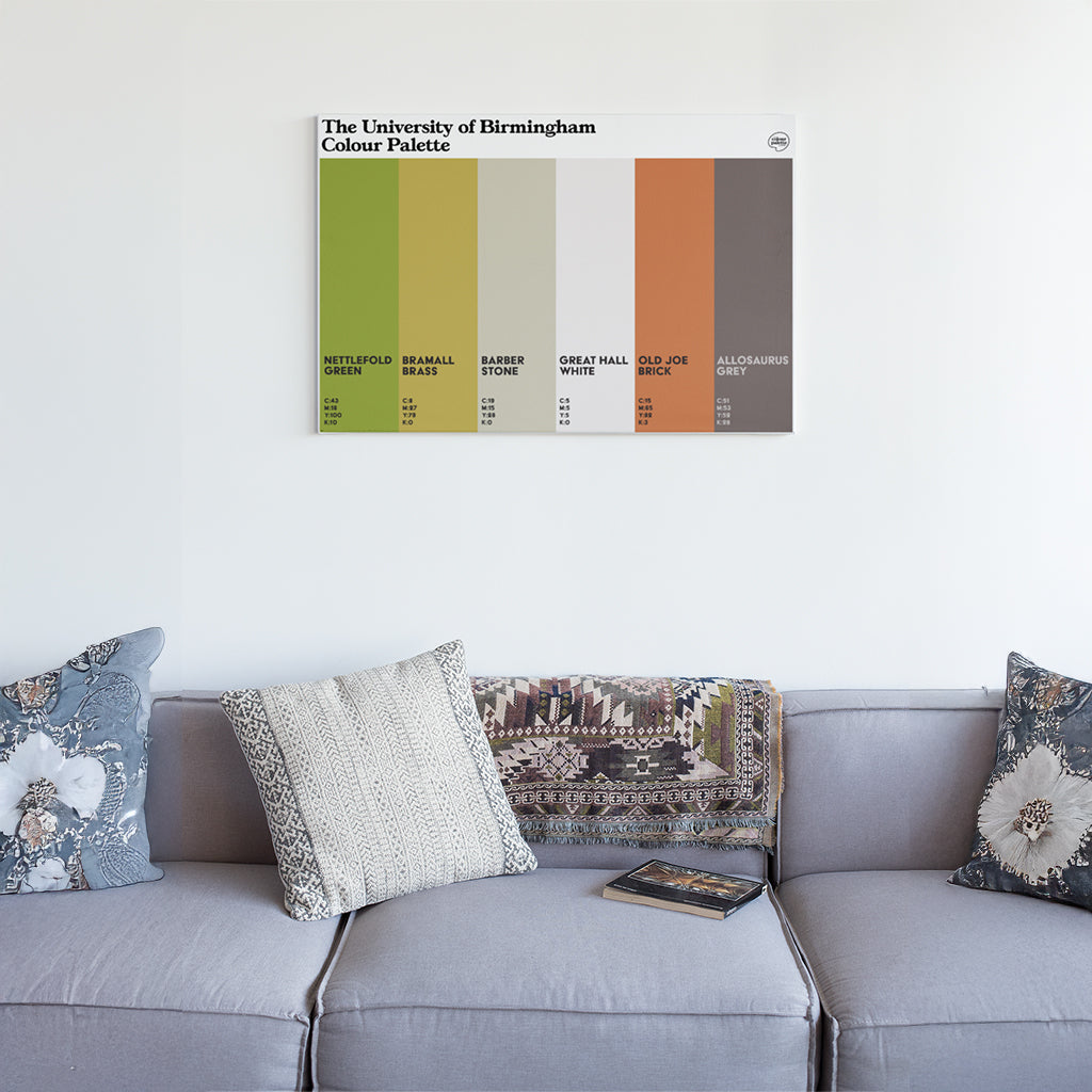 University of Birmingham canvas wall art featuring the colours of the university