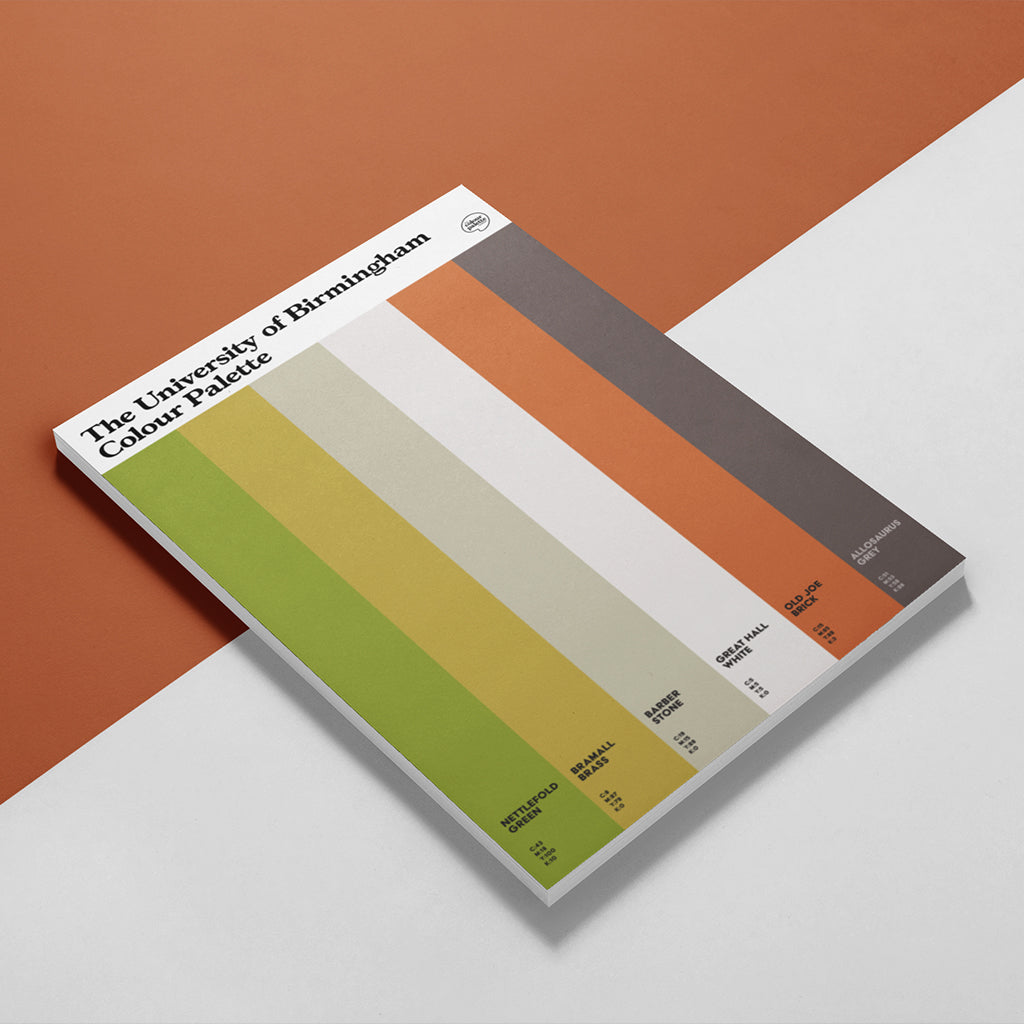 University of Birmingham notepad featuring the colours of the university