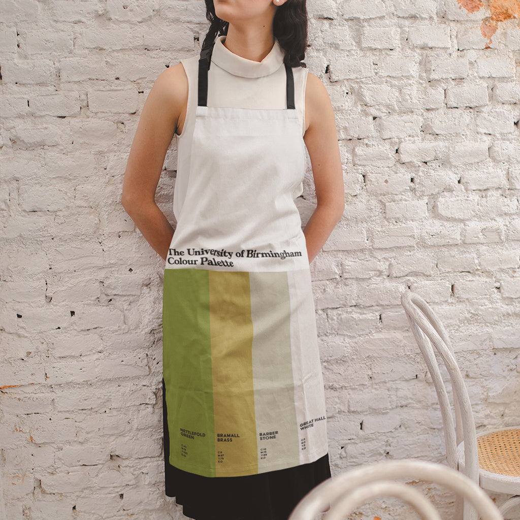 University of Birmingham Apron featuring the colours of the university