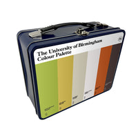 University of Birmingham retro metal lunchbox featuring the colours of the university