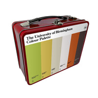 University of Birmingham retro metal lunchbox featuring the colours of the university