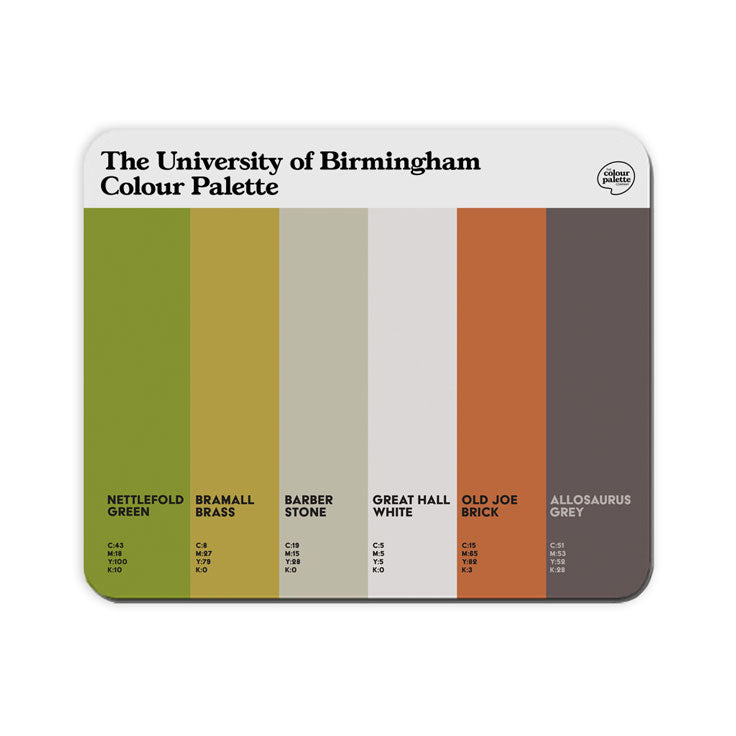 University of Birmingham mouse mat featuring the colours of the university