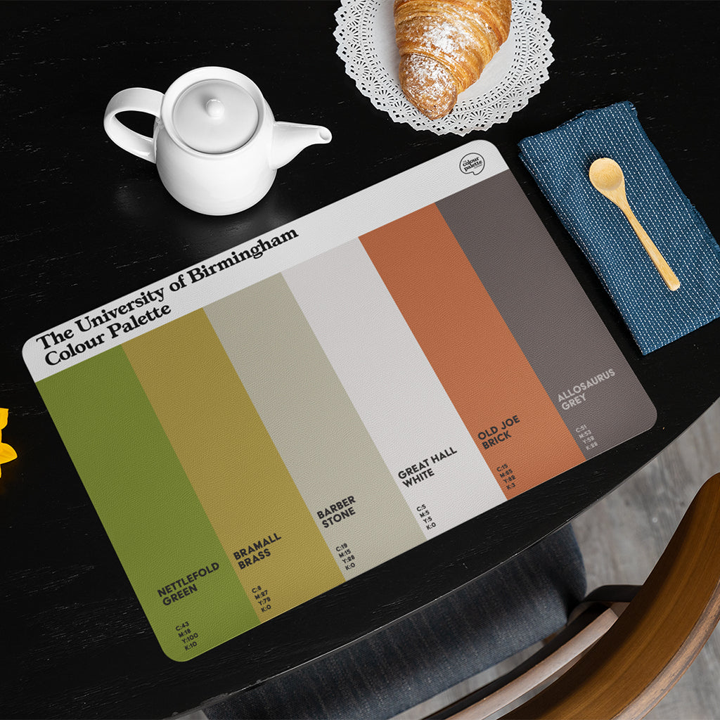 University of Birmingham placemat featuring the colours of the university