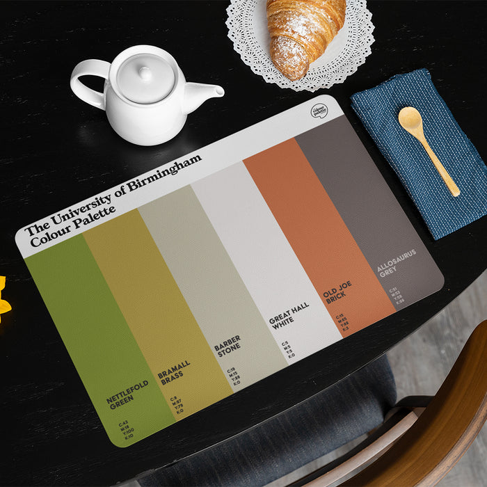 University of Birmingham placemat featuring the colours of the university