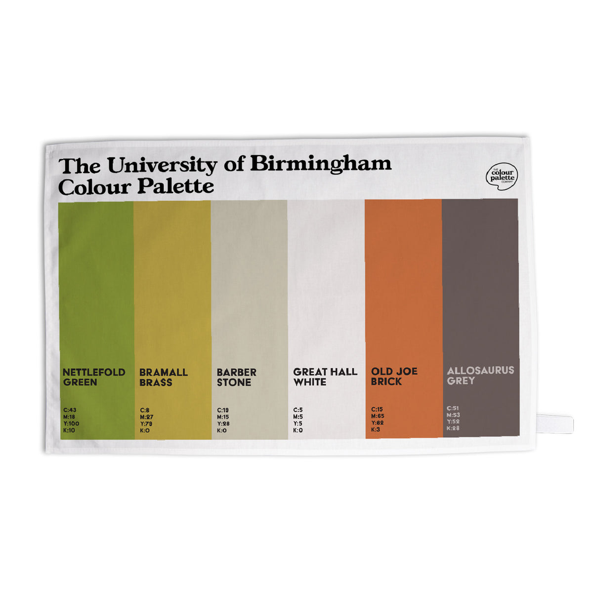 University of Birmingham tea towel featuring the colours of the university