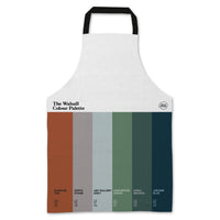 Walsall Colour Palette apron decorated with six colours inspired by the town’s saddlery heritage, famous landmarks and notable local people.