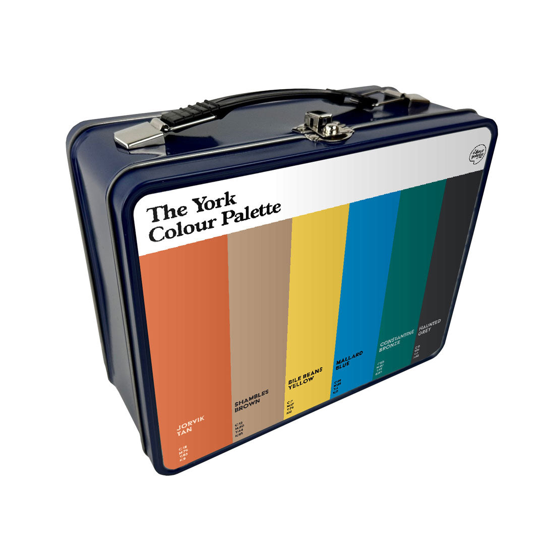 York metal lunchbox featuring the colours of York
