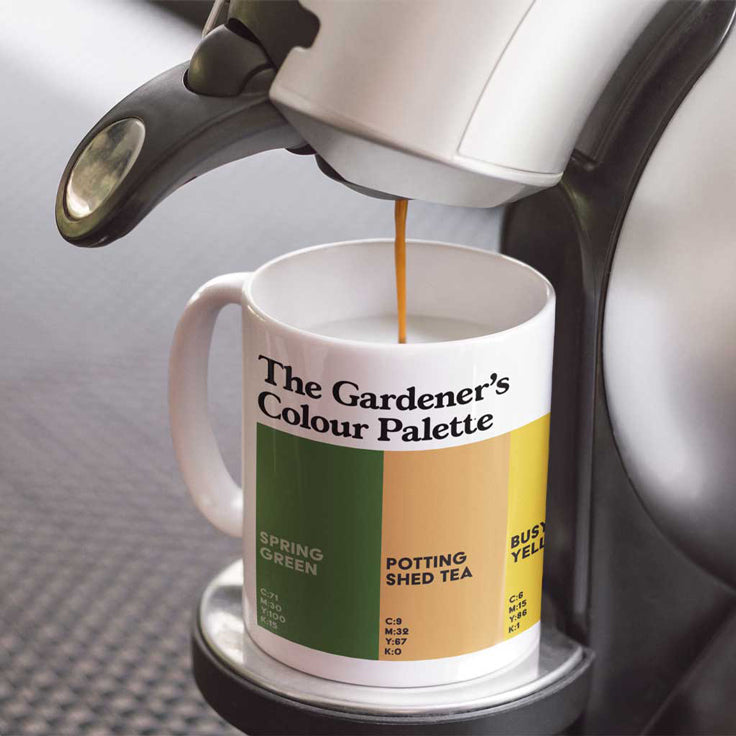 Gardeners mug featuring the colours of gardening