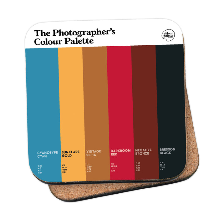 Colourful Photographer’s Colour Palette coaster with six photography-inspired swatches.