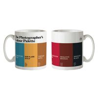 Photographer’s Colour Palette 11oz mug featuring six colours inspired by photographic history.