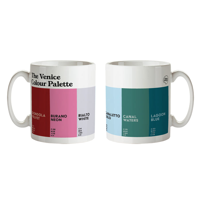 The Venice Colour Palette mug featuring six colours inspired by famous Venetian sights.