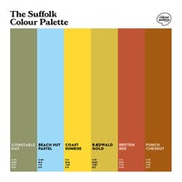 The Suffolk Colour Palette design featuring six colours that represent Suffolk people and places