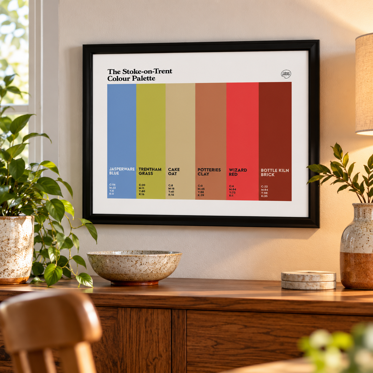 Colours of Stoke wall art in a black frame | The Stoke on Trent Colour Palette design