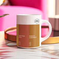 Suffolk Colour Palette porcelain mug with six colour swatches celebrating the Suffolk coast, Sutton Hoo, John Constable and local heritage.