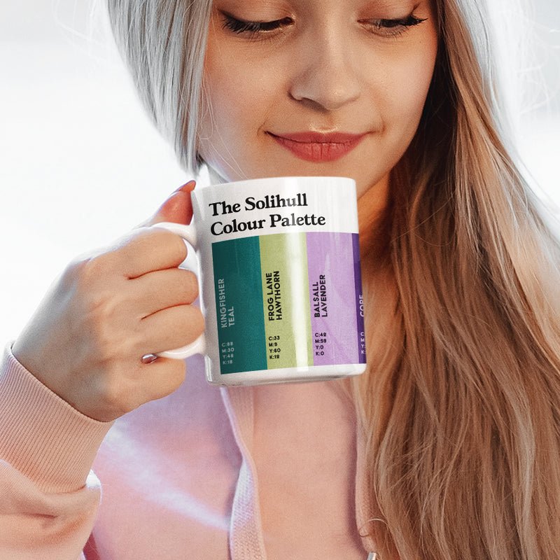 The Solihull Colour Palette Mug – Kingfisher Teal to Soily Hill Brown